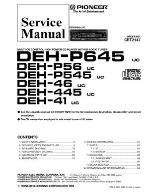 Автомагнитола PIONEER DEH-P645 DEH-P56 DEH-P545 DEH-46 DEH-445 DEH-41