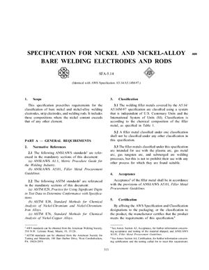 AWS A5.14/A5.14M-97/ASME SFA-5.14 Specification for Nickel and Nickel-Alloy Bare Welding Electrodes and Rods (Eng)