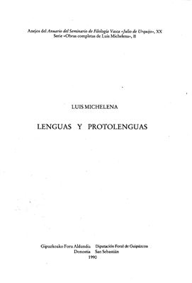 Michelena Luis. Lenguas y protolenguas