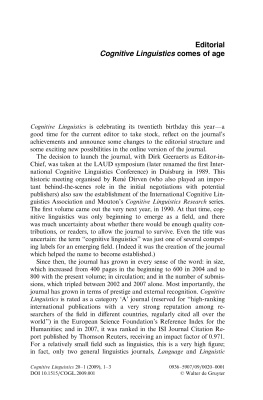 Cognitive Linguistics: An Interdisciplinary Journal of Cognitive Science 2009 Volume 20
