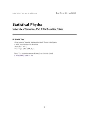 Tong D. Statistical Physics. University of Cambridge Part II Mathematical Tripos