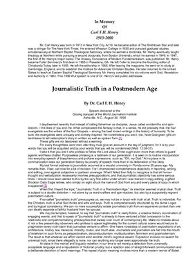Henry Carl F.H. Journalistic Truth in a Postmodern Age
