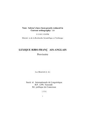Bramlett Lee (ed.) Lexique hədi-français-anglais