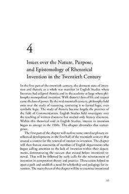 Issues over the Nature, Purpose, and Epistemology of Rhetorical Invention in the Twentieth Century