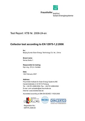 Отчет - Тест солнечного коллектора (Отчет KTB Nr. 2006-24-en - Fraunhofer ISE)