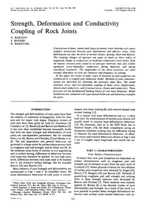 Barton N.R et al. Strength, deformation and conductivity coupling of rock joints