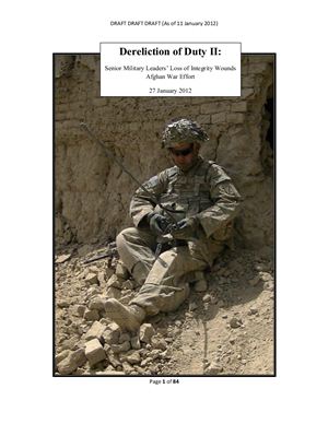 Davis D. Dereliction of Duty II: Senior Military Leaders’ Loss of Integrity Wounds Afghan War Effort