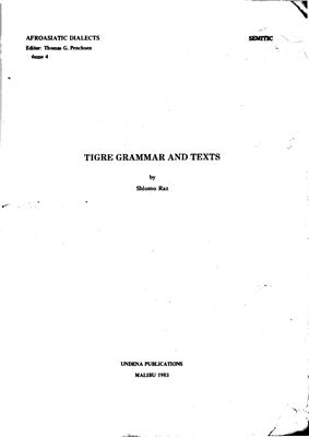 Raz Sh. Tigre Grammar and Texts