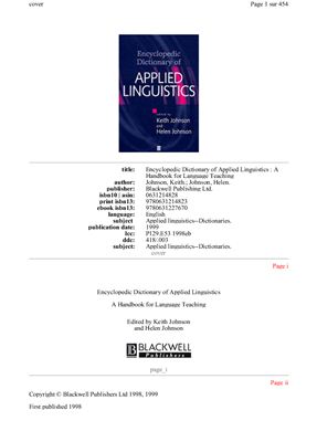 Johnson Keith. The Encyclopedic Dictionary of Applied Linguistics: A Handbook for Language Teaching
