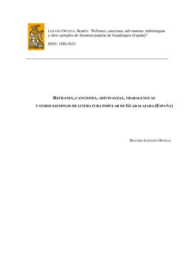 Ortega B.L. (comp.). Refranes, canciones, adivinanzas, trabalenguas y otros ejemplos de literatura popular de guadalajara (España)