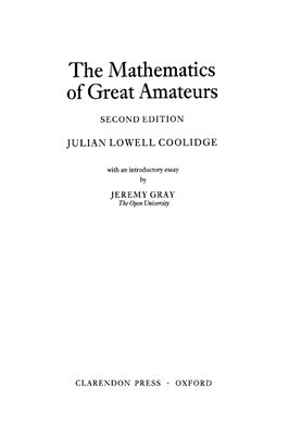 Coolidge J.L. The Mathematics of Great Amateurs