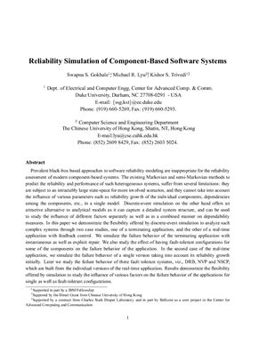 Swapna S., Kishor S. Reliability Simulation of Component-Based Software Systems