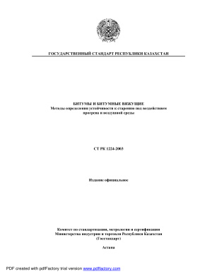 СТ РК 1224-2003, Государственный стандарт Республики Казахстан. Битумы и битумные вяжущие. Методы определения устойчивости к старению под воздействием прогрева и воздушной среды