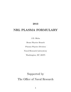 Huba J.D. 2013 NRL Plasma Formulary