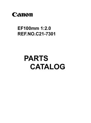 Объективы EF 100mm 1: 2.0 Каталог Деталей (C21-7301)