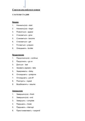 Глаголы английского языка по категориям