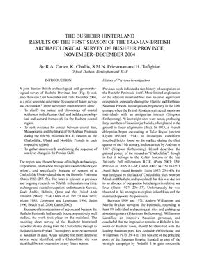 Carter R., Challis K., Priestman S., Tofighian H. The Bushehr Hinterland: Results of the First Season of the Iranian-British Archaeological Survey of Busherhr Province, November-December 2004