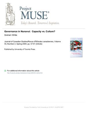 Graham W. Governance in Nunavut: Capacity vs. Culture?