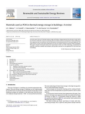 Cabeza L.F. Materials used as PCM in thermal energy storage in buildings: A review (Фазопереходные материалы для аккумулирования тепла в зданиях: обзор)