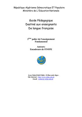 Guide pédagogique destiné aux enseignants de langue française