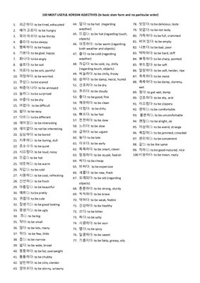 100 Most Useful Korean Adjectives