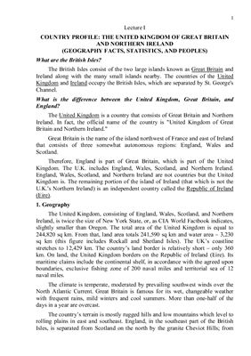 Country Profile: the United Kingdom of Great Britain and Nothern Ireland (geography facts, statistics, and peoples)