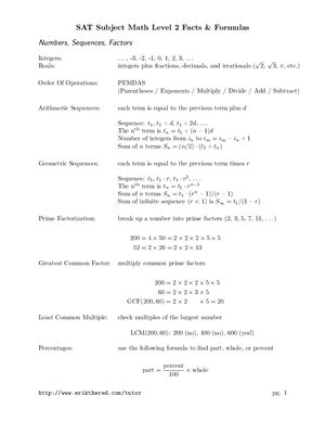 SAT Subject Math Level 2 Facts &amp; Formulas