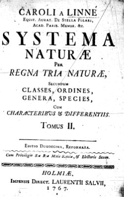 Linnaeus С. Systema naturae per regna tria naturae. Secundum classes, ordines, genera, species cum characteribus et differentiis. Tomus II