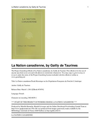 Taurines Gailly de. La nation canadienne (French)