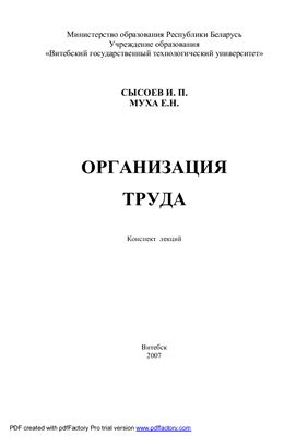 Сысоев И.П., Муха Е.Н. Организация труда