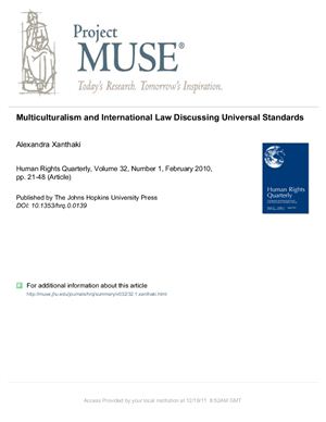 Multiculturalism and International Law: Discussing Universal Standards - Alexandra Xanthaki