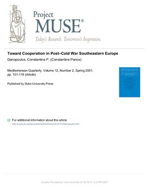 Danopoulos C.P. Toward Cooperation in Post-Cold War Southeastern Europe