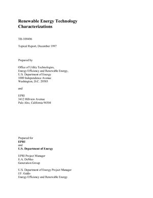 DeMeo E., Schweizer T. et al. Renewable Energy Technology Characterizations