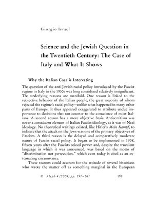 Israel Giorgio. Science and Jewish question in the twentieth century: the case of Italy and what it shows