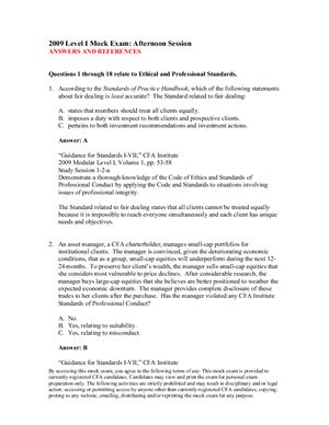 Schweser 2009 CFA Mock Exam Afternoon - Answers