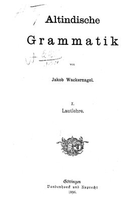Wackernagel J. Altindische grammatik I. Lautlehre