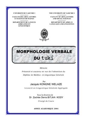 Kongne Welaze J. Morphologie verbale du tukí
