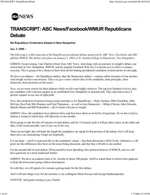 Transcript: Abc news/Facebook/Wmur republicans Debate