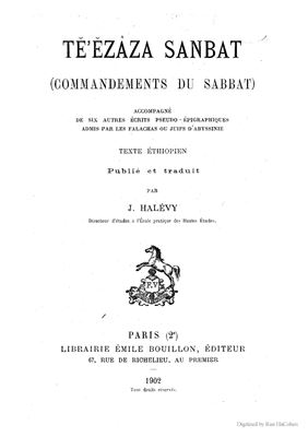 Halevy J. (ed.) Te'ezaza Sanbat (Commandements du Sabbat)