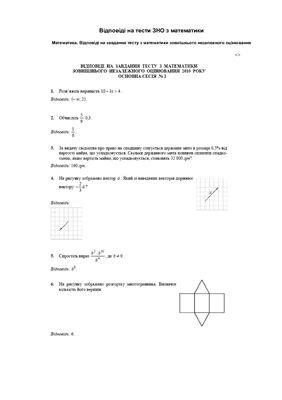 ЗНО 2010. Тест із математики (1 сесія). Відповіді