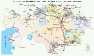Карта-схема электрических сетей 110-1150 кВ ОЭС Казахстана