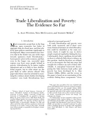 Winters L.A., McCulloch N. and McKay A. Trade Liberalization and Poverty: The Evidence So Far