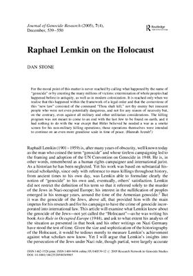 Stone Dan. Raphael Lemkin on the Holocaust