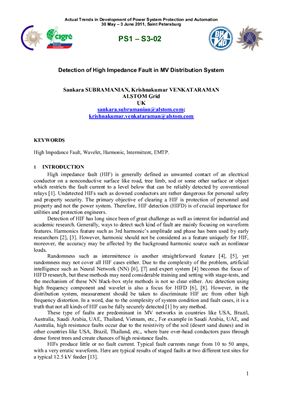 Sankara Subramanian, Krishnakumar Venkataraman - Detection of High Impedance Fault in MV Distribution System