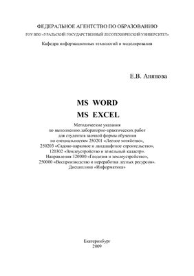 Анянова Е.В. MS Word. MS Excel