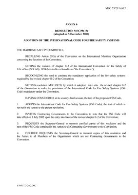 Резолюция IMO MSC.98(73). Противопожарные системы, оборудование и снабжение на морских судах
