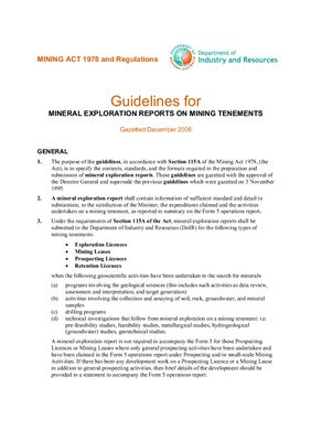 Справочник - Guidelines for mineral exploration reports on mining tenements