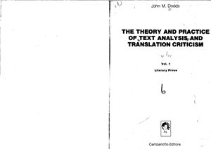 Dodds John M. The Theory and Practice of Text Analysis and Translation Criticism: literary prose, vol.1