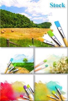Фоны с художественными кистями и пейзажем / Artistic Paint
