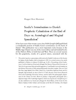 Ben-Shammai Haggai - Saadia's Introduction to Daniel: Prophetic calculation of the End of Days vs. Astrological and Magical speculation